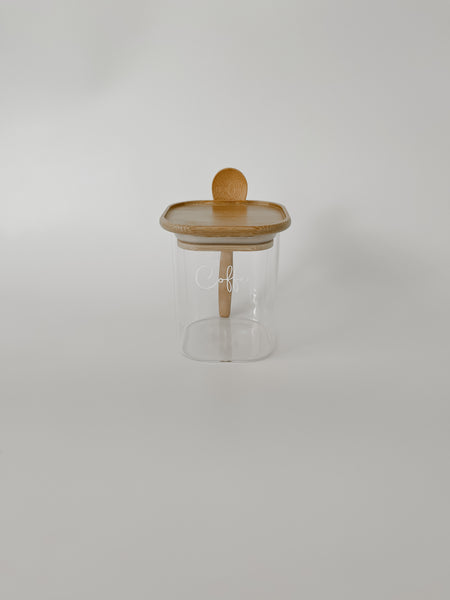 SQUARE GLASS JAR with BAMBOO LIDS and Spoon